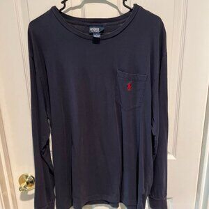 Polo by Ralph Lauren Long Sleeve Tee Shirt, Navy Blue w Front Pocket Size Large